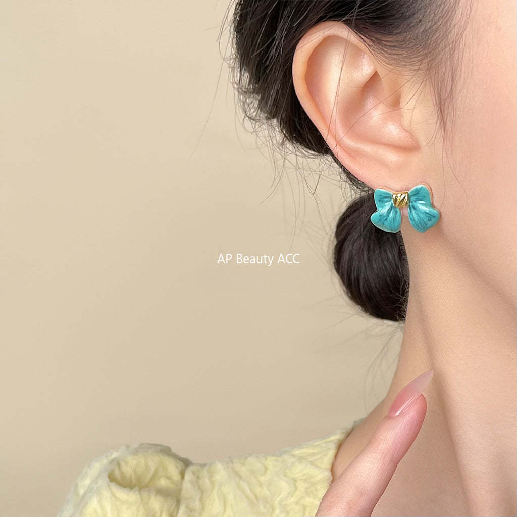 C관 - 14K 도금 리본 핸드메이드 오일 코팅 은침 귀걸이 [5922] 25.04-4