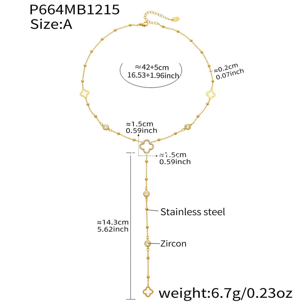 D관 - 스테인리스 스틸 18K 도금 클로버 큐빅 Y자 목걸이 [P664] 25.12-3