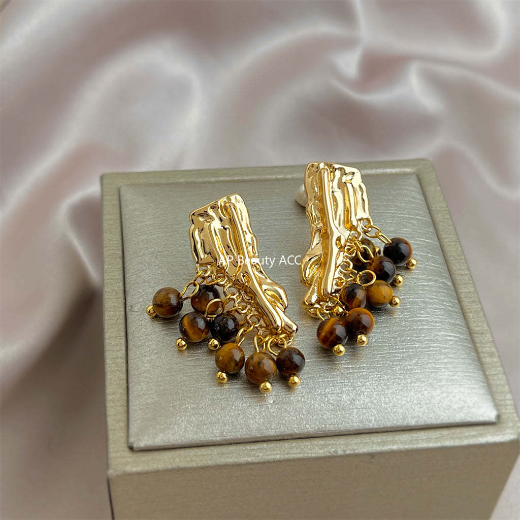 C관 - 나무 디자인 호안석 핸드메이드 925 은침 귀걸이 [7212] 25.12-2