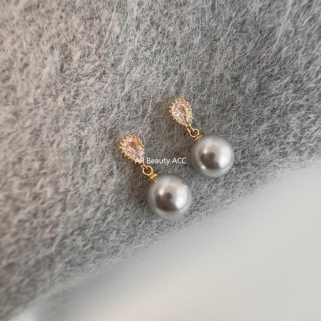 C관 - 글라스 진주 미니 큐빅 물방울 디자인 모던 심플 귀걸이 [3622-3623] 24.03-1