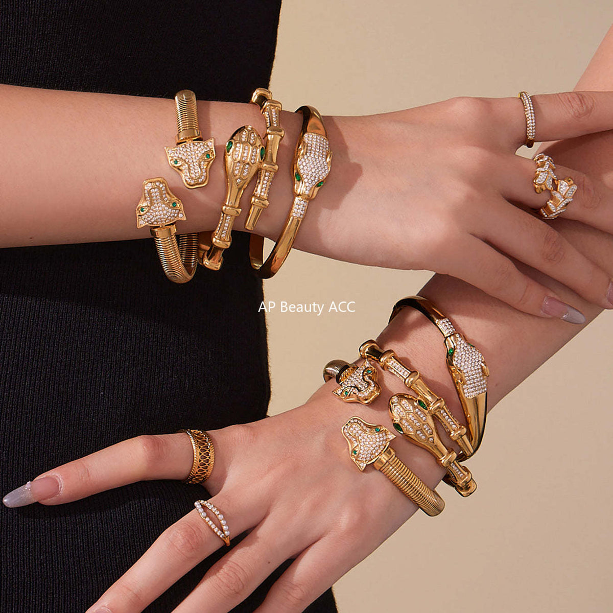 D관 - 스테인리스 18K 도금 풀큐빅 뱀머리 오픈형 팔찌 [Z506-Z507-Z508] 25.10-5