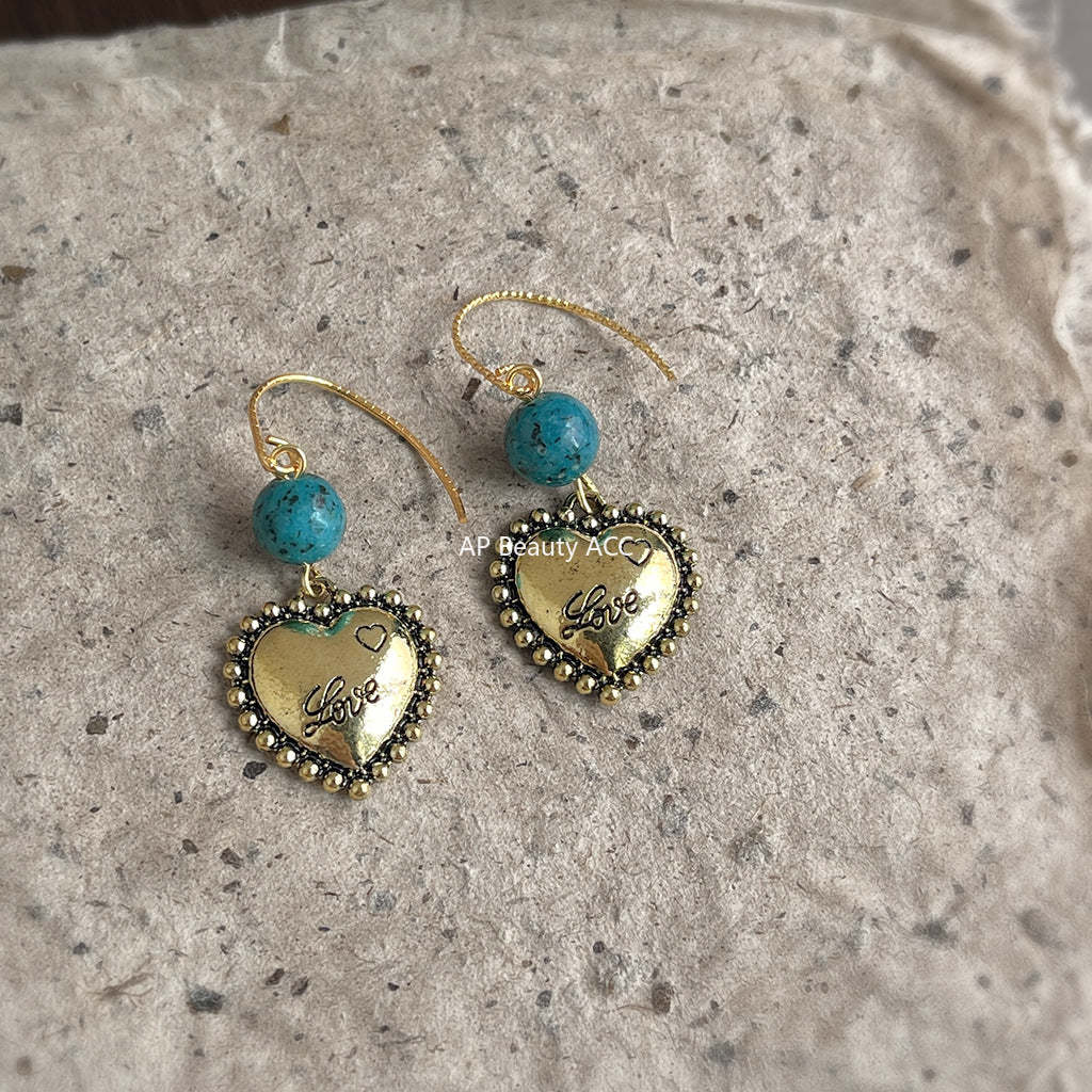 C관 - 핸드메이드 하트 14K 도금 후크형 귀걸이 [6838] 25.09-4