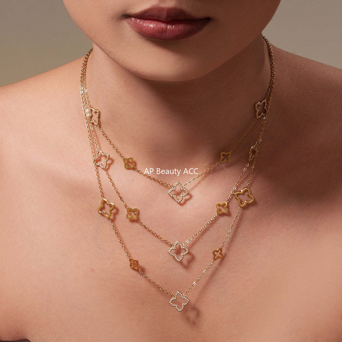 D관 - 스테인리스 스틸 클로버 플라워 풀큐빅 18K 도금 목걸이 귀걸이 반지 [TXP505] 25.12-1