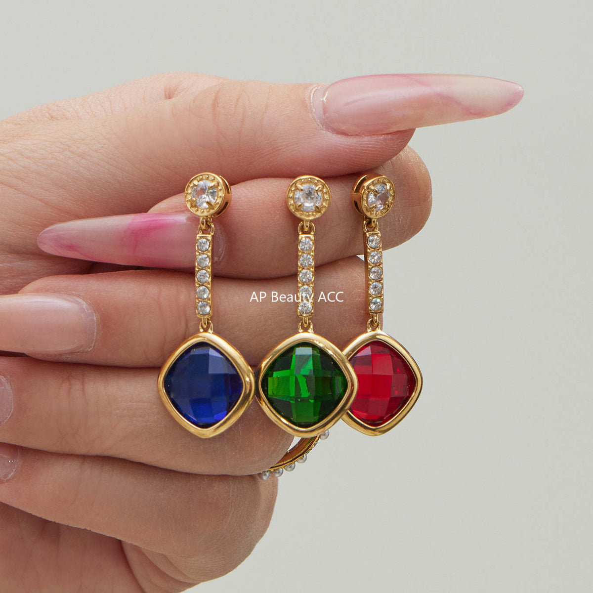 D관 - 스테인리스 스틸 둥근 사각 컷팅 큐빅 목걸이 귀걸이 팔찌 [TXP509] 25.12-1