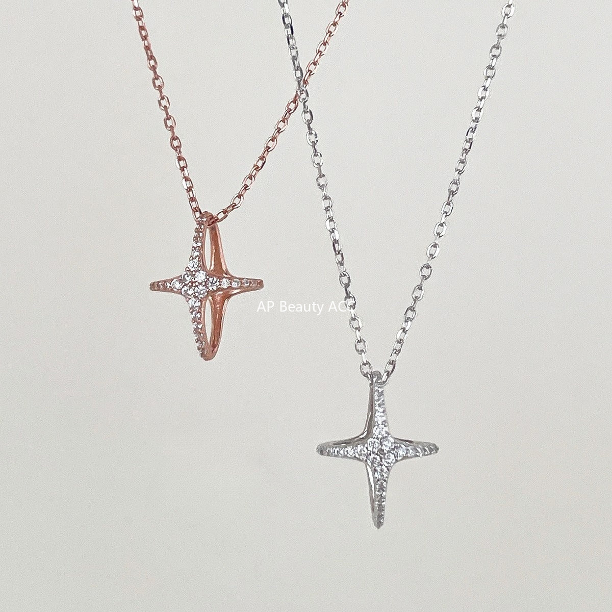 A관 - 925 실버 이중 원 별 큐빅 펜던트 목걸이 [XL-1216] 25.10-1