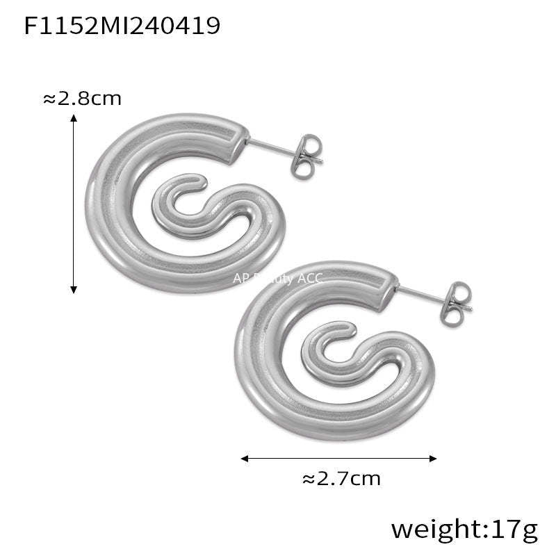 D관 - 금속 니치 유니크 C형 기하학 귀걸이 티타늄 스틸 도금 디자인 귀걸이 [F1152-65] 24.04-4