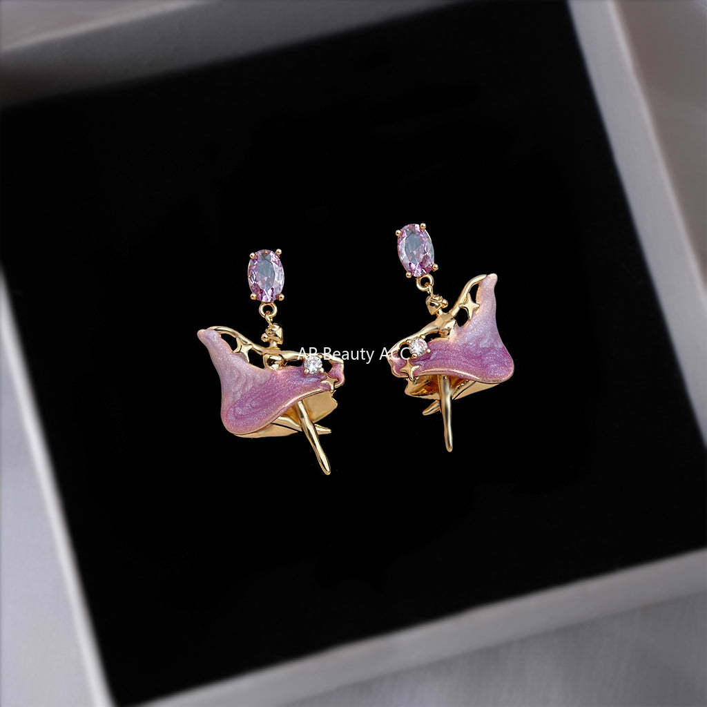 C관 - 925 은침 큐빅 핸드페인팅 발레 소녀 디자인 귀걸이 [6830] 25.09-4