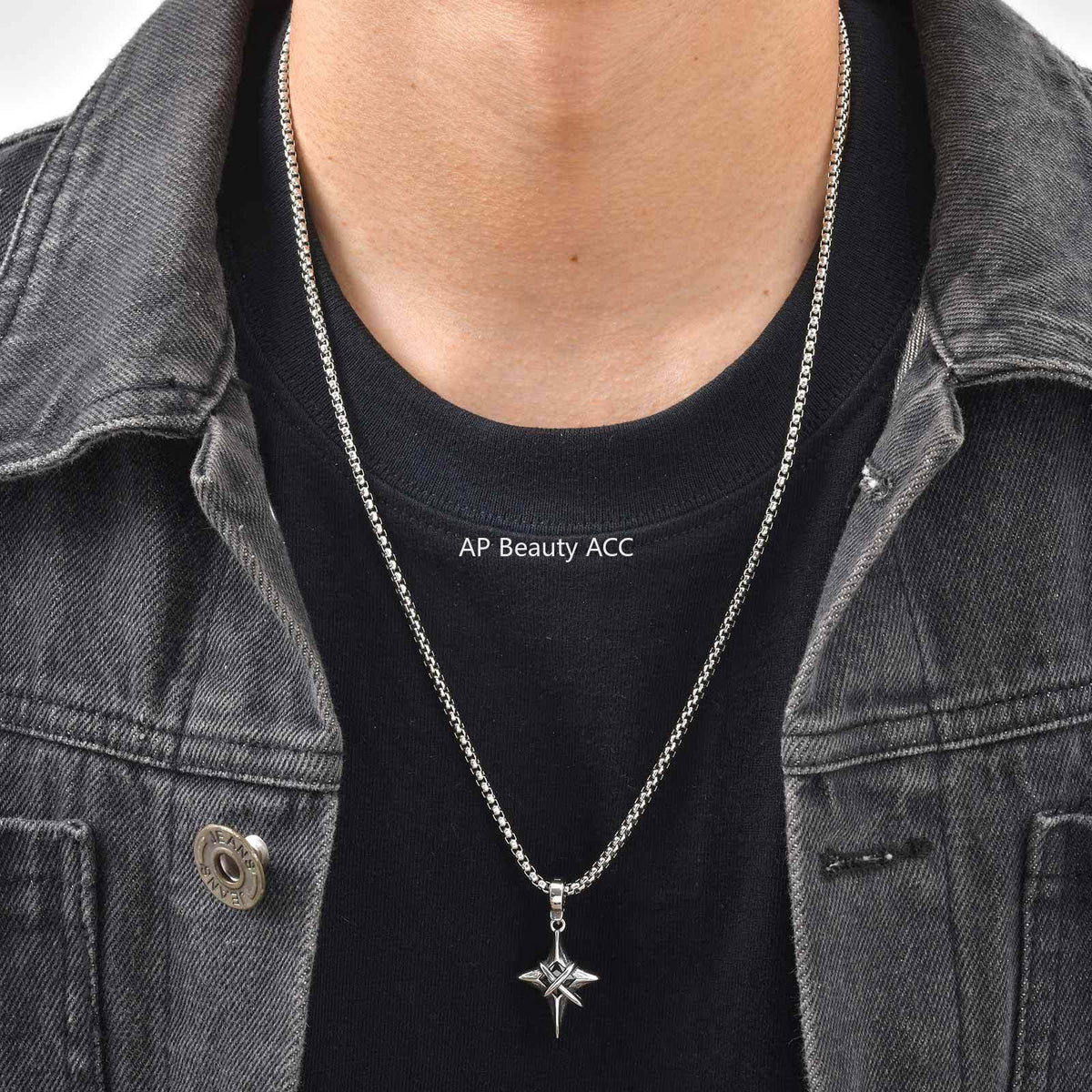 G관 - 스테인리스 스틸 블랙 큐빅 별 모양 펜던트 목걸이 [PN-2316] 25.12-3