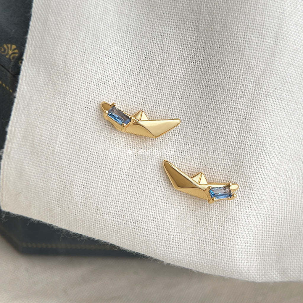 C관 - 보트 아쿠아마린 큐빅 925 은침 귀걸이 [7159] 25.11-4