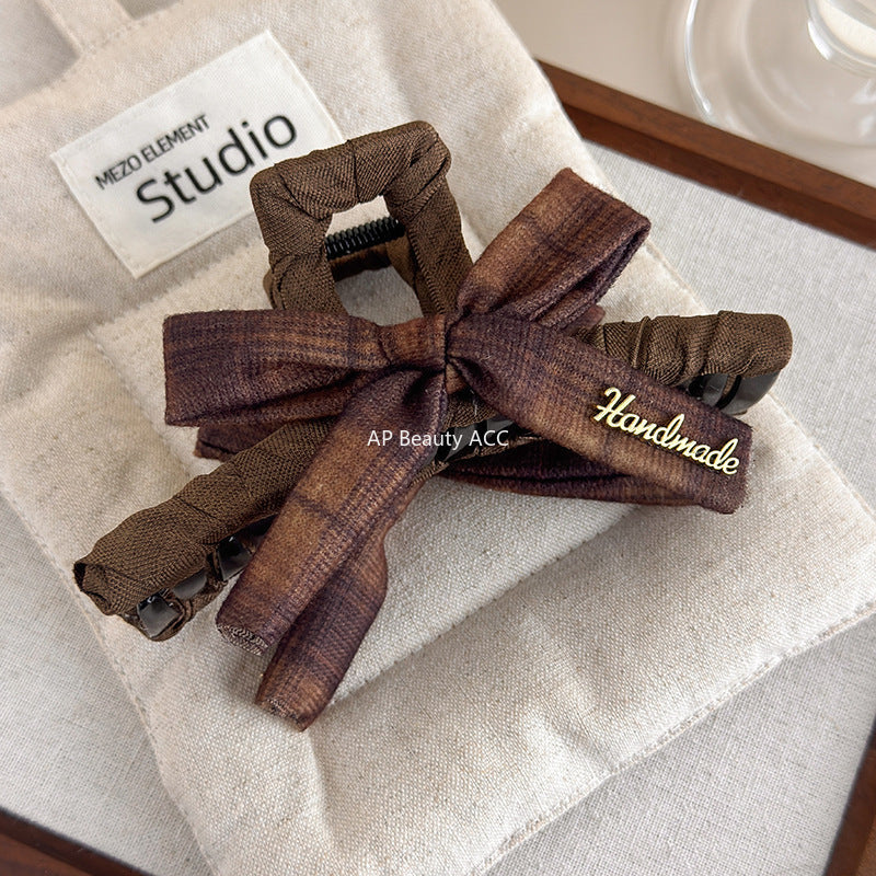 E관 - 체크 패턴 리본 디자인 집게핀 [27659] 25.11-2