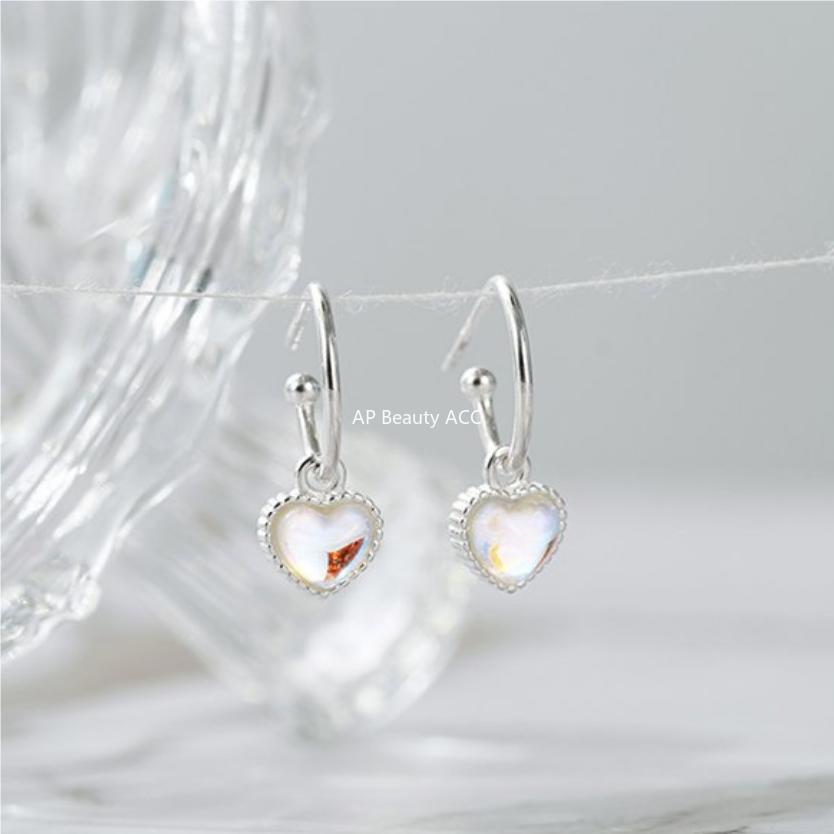F관 - 925 실버 하트 AB 컬러 큐빅 귀걸이 [C1059] 25.09-4