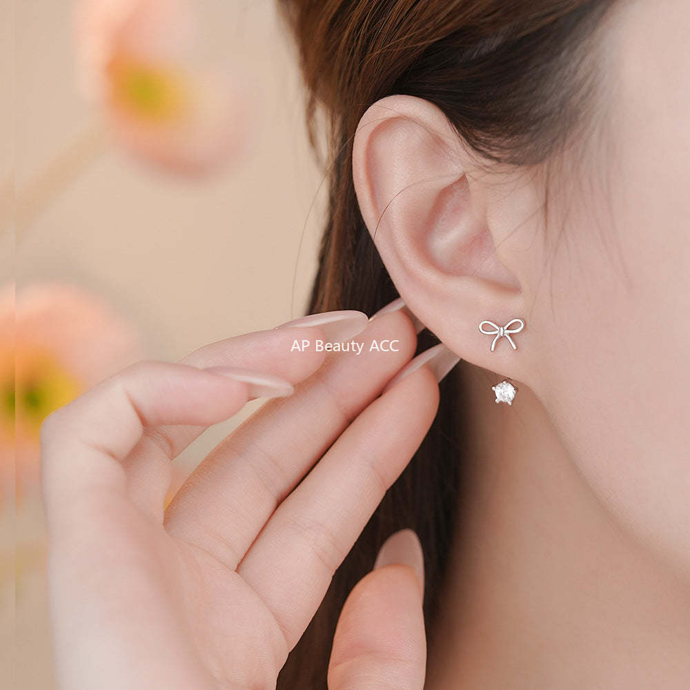 B관 - 925 실버 리본 큐빅 귀걸이 [YC2439E_1] 25.12-1