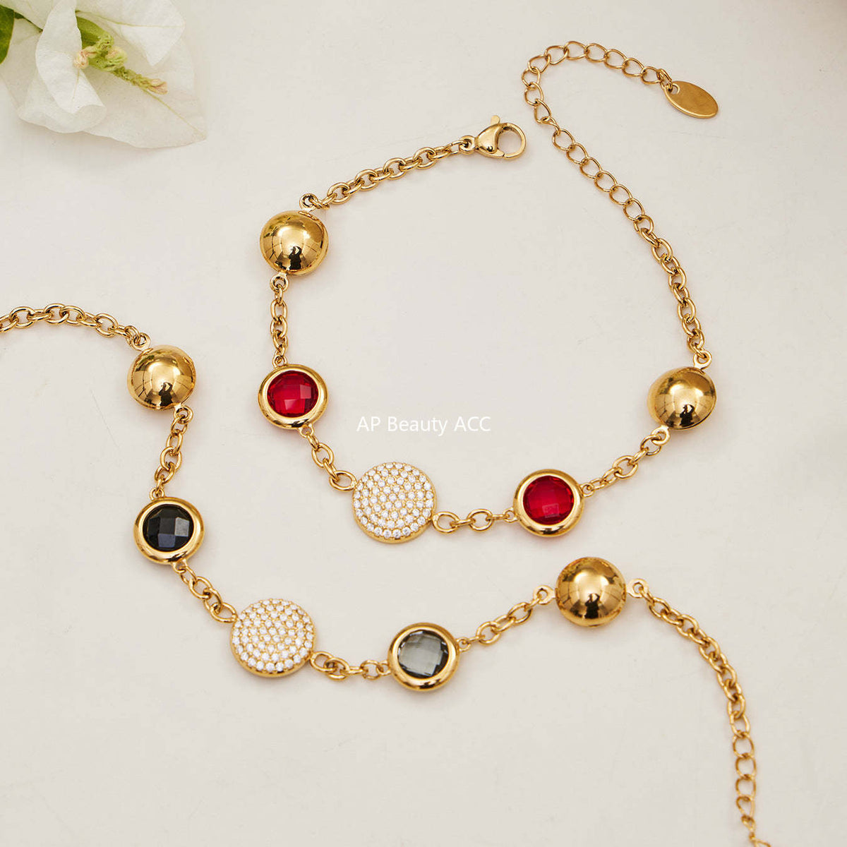 D관 - 스테인리스 스틸 풀 큐빅 글라스 스톤 18K도금 팔찌 귀걸이 [TXE508] 25.12-1