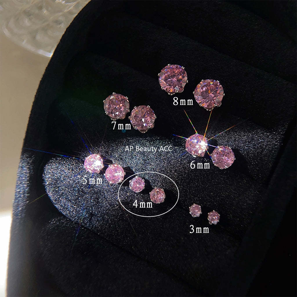 C관 - 미니멀 핑크 큐빅 귀걸이 소녀 감성 은침 귀걸이 [3774-3779] 24.04-3
