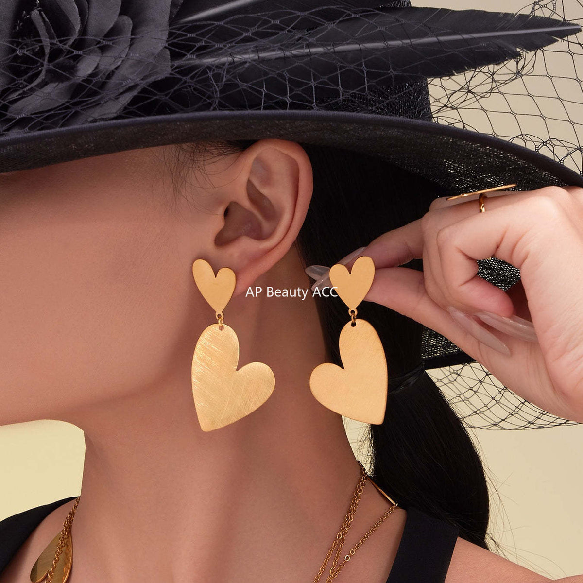 D관 - 스테인리스 18K 도금 비대칭 하트 디자인 목걸이 귀걸이 반지 [TXP462] 25.10-5