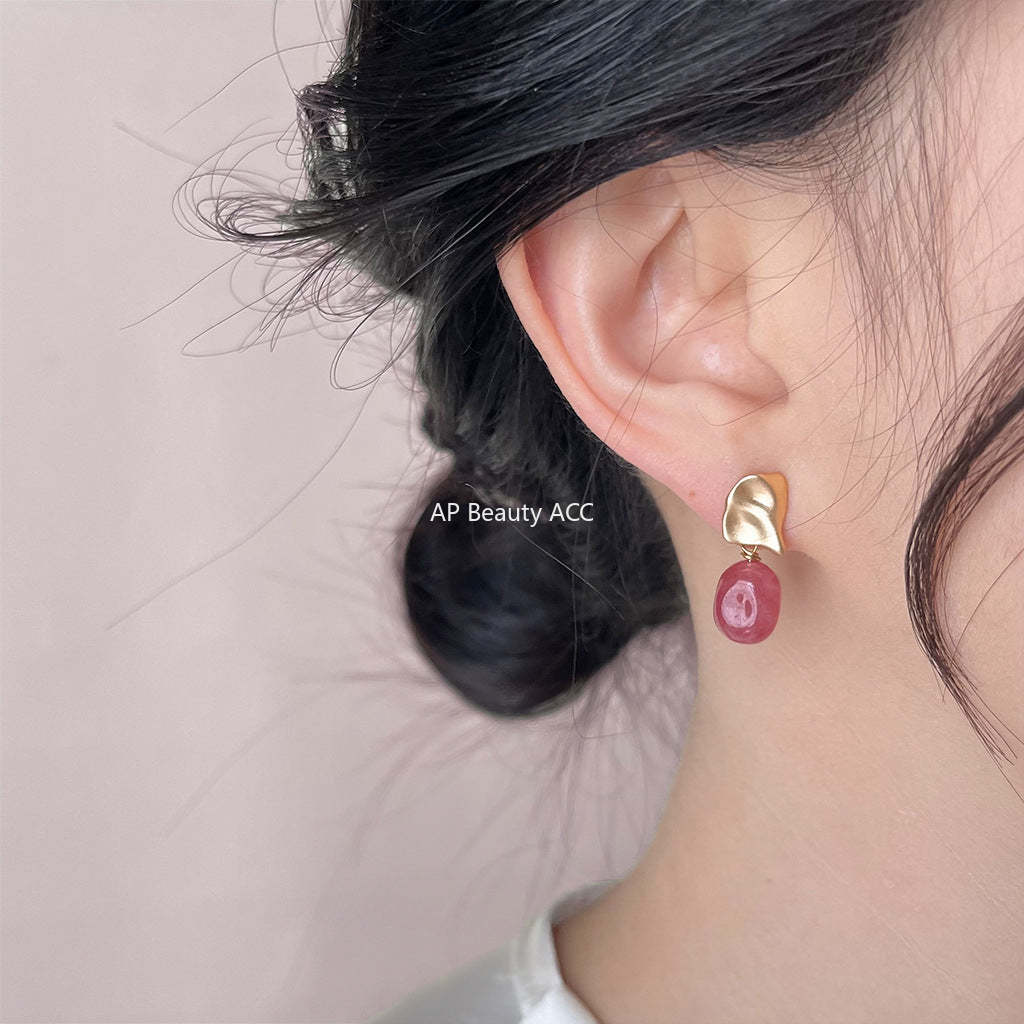 C관 - 천연석 핸드메이드 무광 도금 은침 귀걸이 [4192-4193] 24.05-5