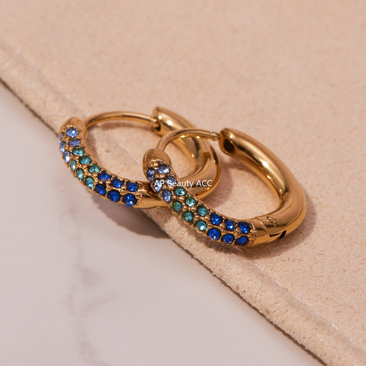 D관 - 스테인리스 18K 도금 멀티컬러 큐빅 링 귀걸이 [F752] 25.11-1