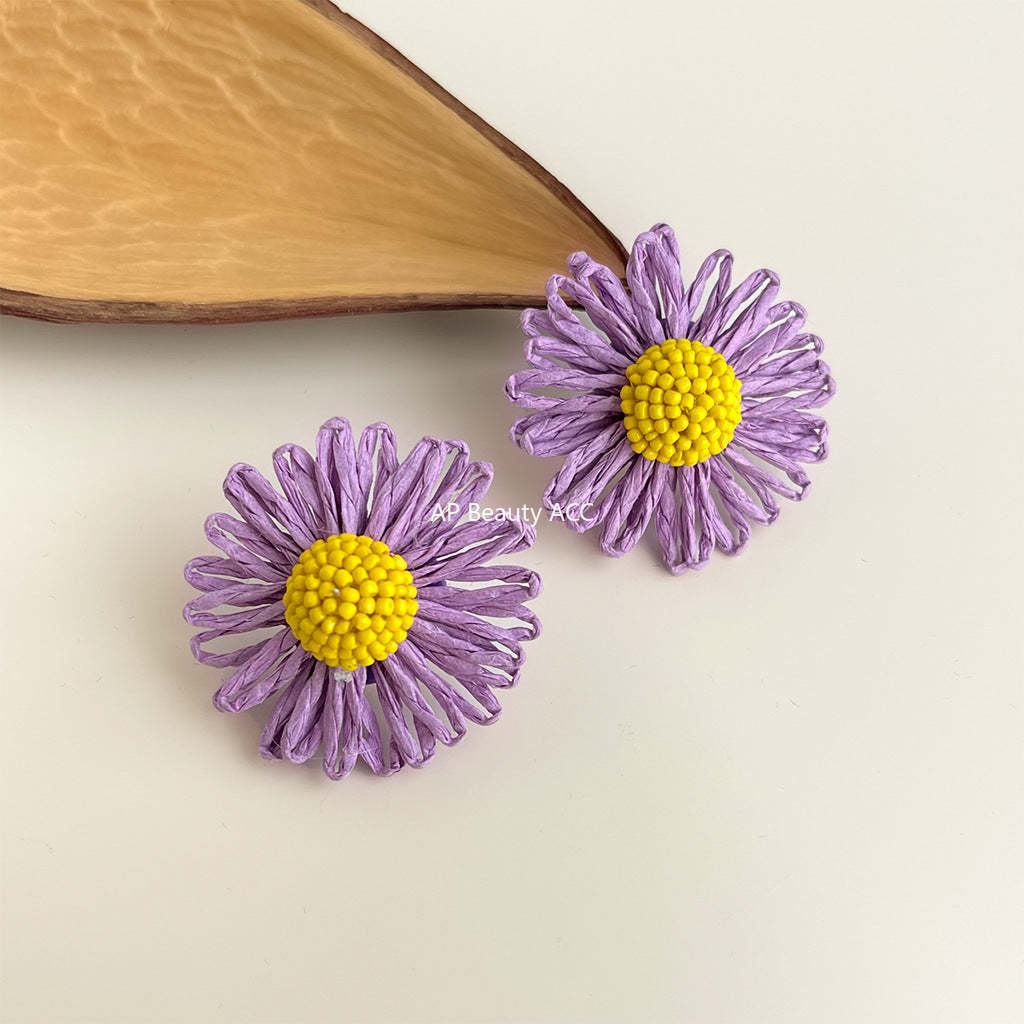 C관 - 컬러풀 핸드메이드 비즈 플라워 은침 귀걸이 [5538-5542] 25.02-2