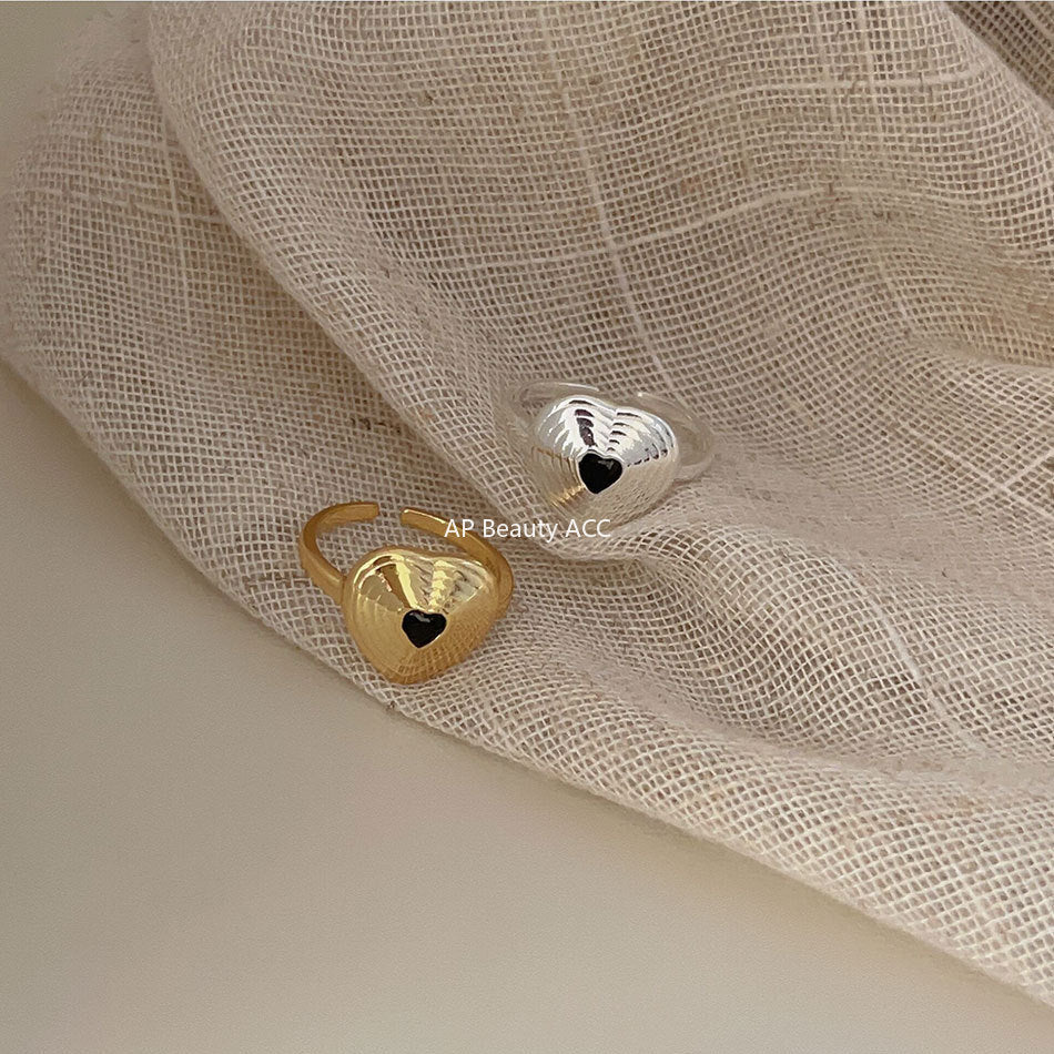 F관 - 925 실버 블랙 하트 오픈형 반지 [J1932] 25.10-2