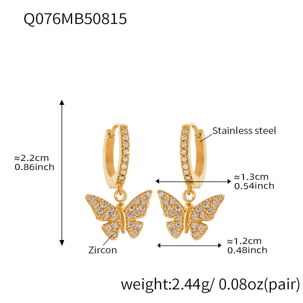 D관 - 스테인리스 스틸 18K 도금 나비 펜던트 큐빅 귀걸이 [Q062-Q076] 25.08-4