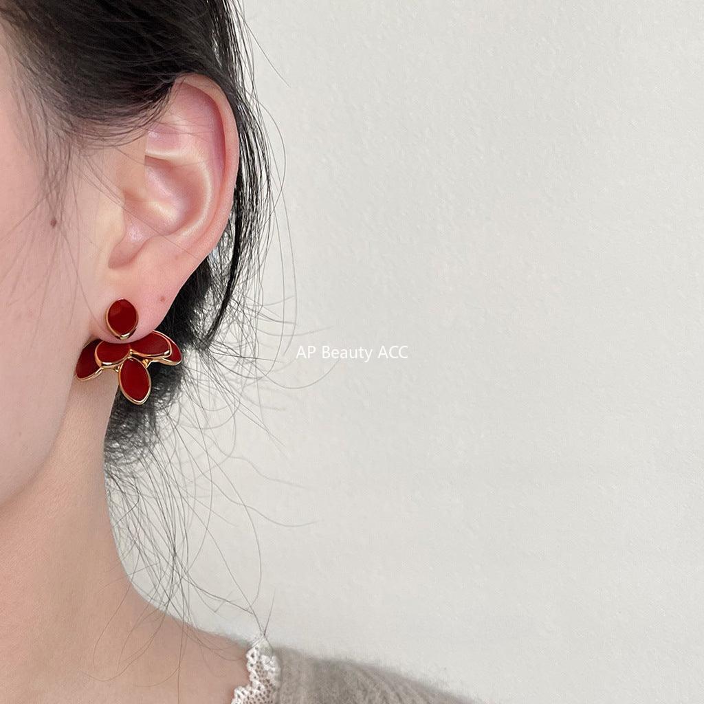 C관 - 입체 나뭇잎 디자인 14K 도금 오일 코팅 에나멜 귀걸이 [3645-3660] 24.03-4