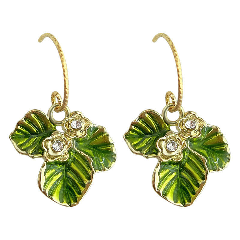 C관 - 14K 도금 고급스러운 글라스 진주 포도 잎 귀걸이 [4176] 24.05-5