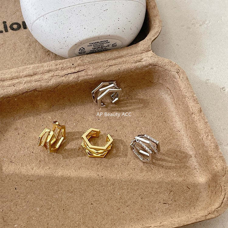 A관 - 멀티 레이어 큐빅 925 은침 스터드 이어커프 귀걸이 [EH-4292] 25.12-3