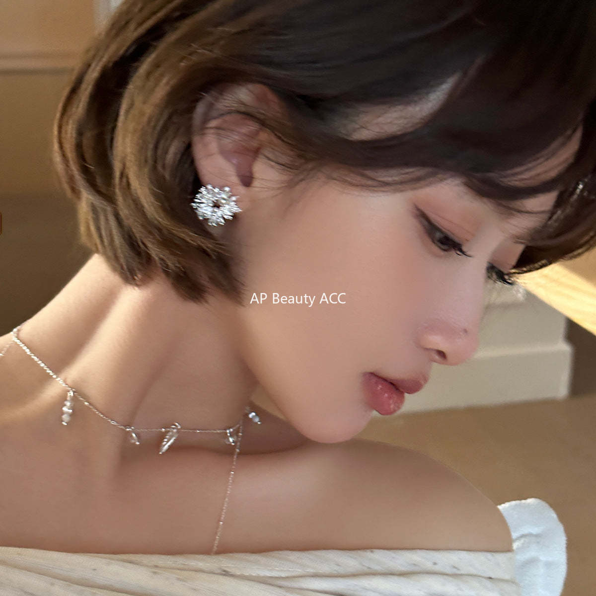 A관 - 눈꽃 플라워 모양 큐빅 진주 귀걸이 [EH-4048] 25.12-1