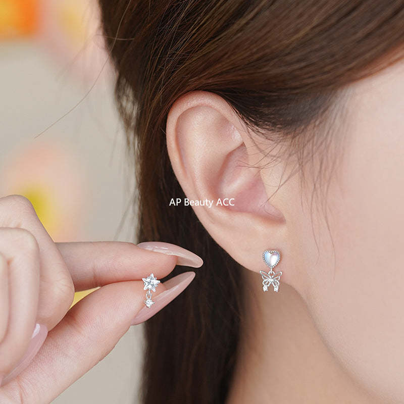 B관 - 925 실버 하트 별 나비 비대칭 귀걸이 [YC5980E_1] 25.11-1