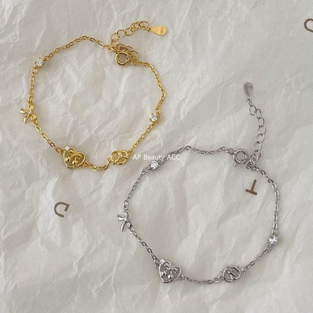 A관 - 925 실버 하트 프레즐 리본 디자인 팔찌 [SL-490] 25.11-1