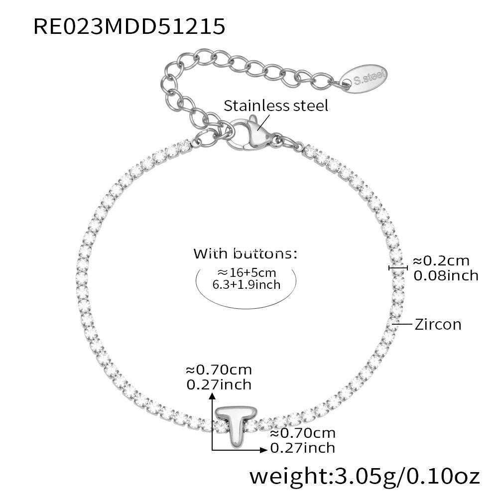 D관 - 스테인리스 스틸 18K 도금 알파벳 큐빅 팔찌 [RE023] 25.12-3