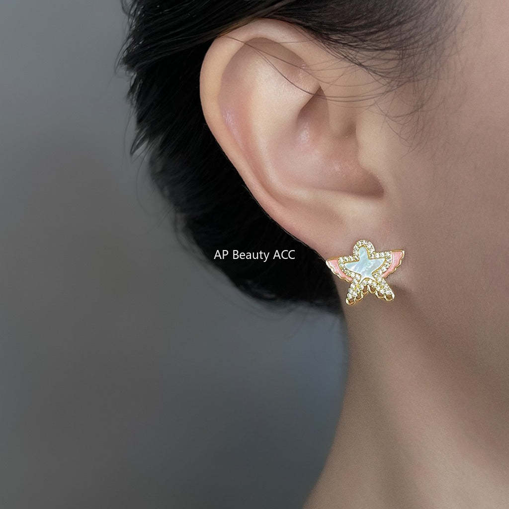 C관 - 925 은침 자개 큐빅 핸드페인팅 제비 디자인 귀걸이 [6855] 25.10-4
