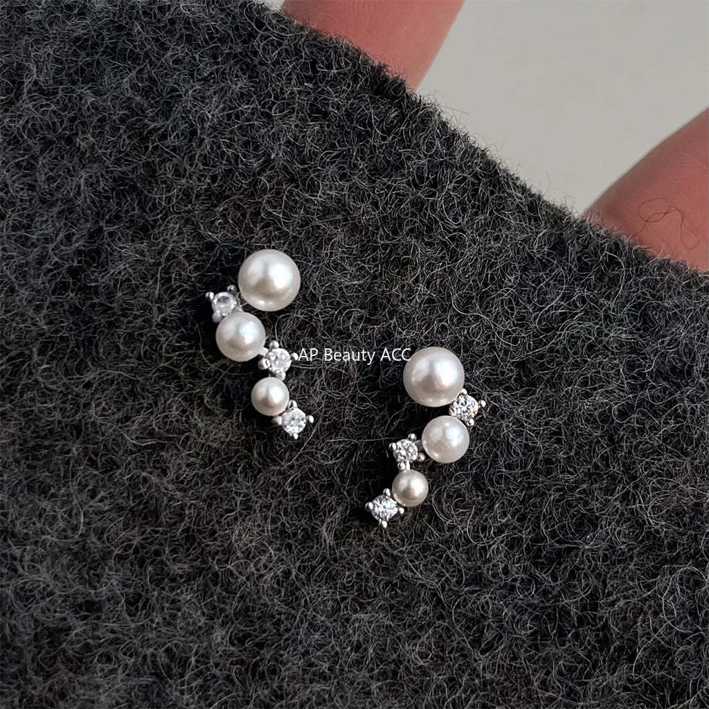 C관 - 925 은침 진주 큐빅 비정형 귀걸이 [7201] 25.12-1