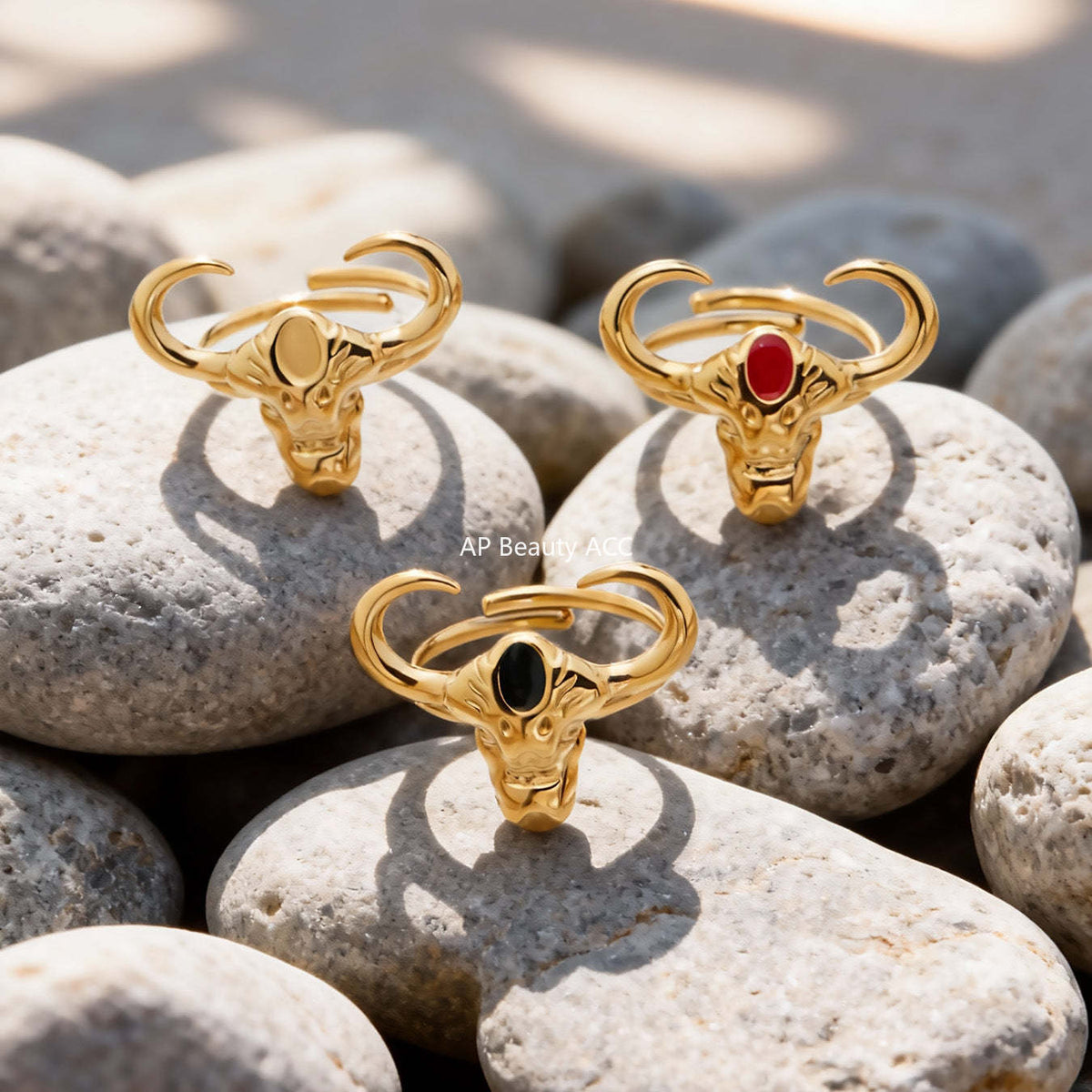 D관 - 스테인리스 스틸 18K 도금 황소 디자인 오픈형 반지 [A668-A689-A670] 25.12-3