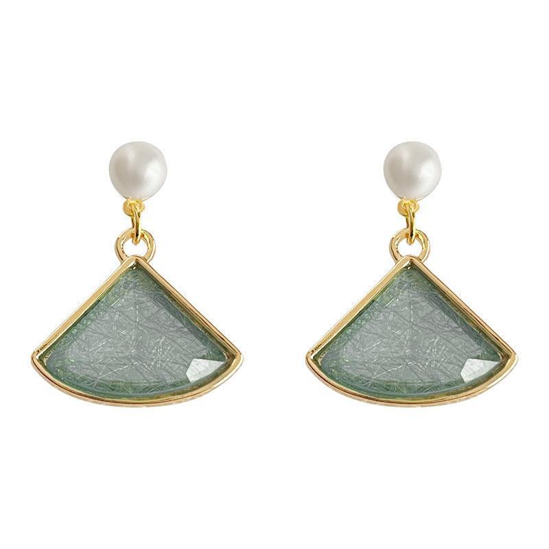 C관 - 그린 리프 플라워 디자인 14K 도금 은침 엘레강스 귀걸이 [3625] 24.03-1