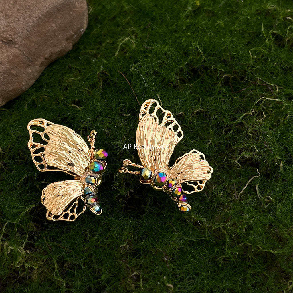 C관 - 14K 도금 핸드메이드 글래스 비즈 나비 귀걸이 [5496] 25.02-1