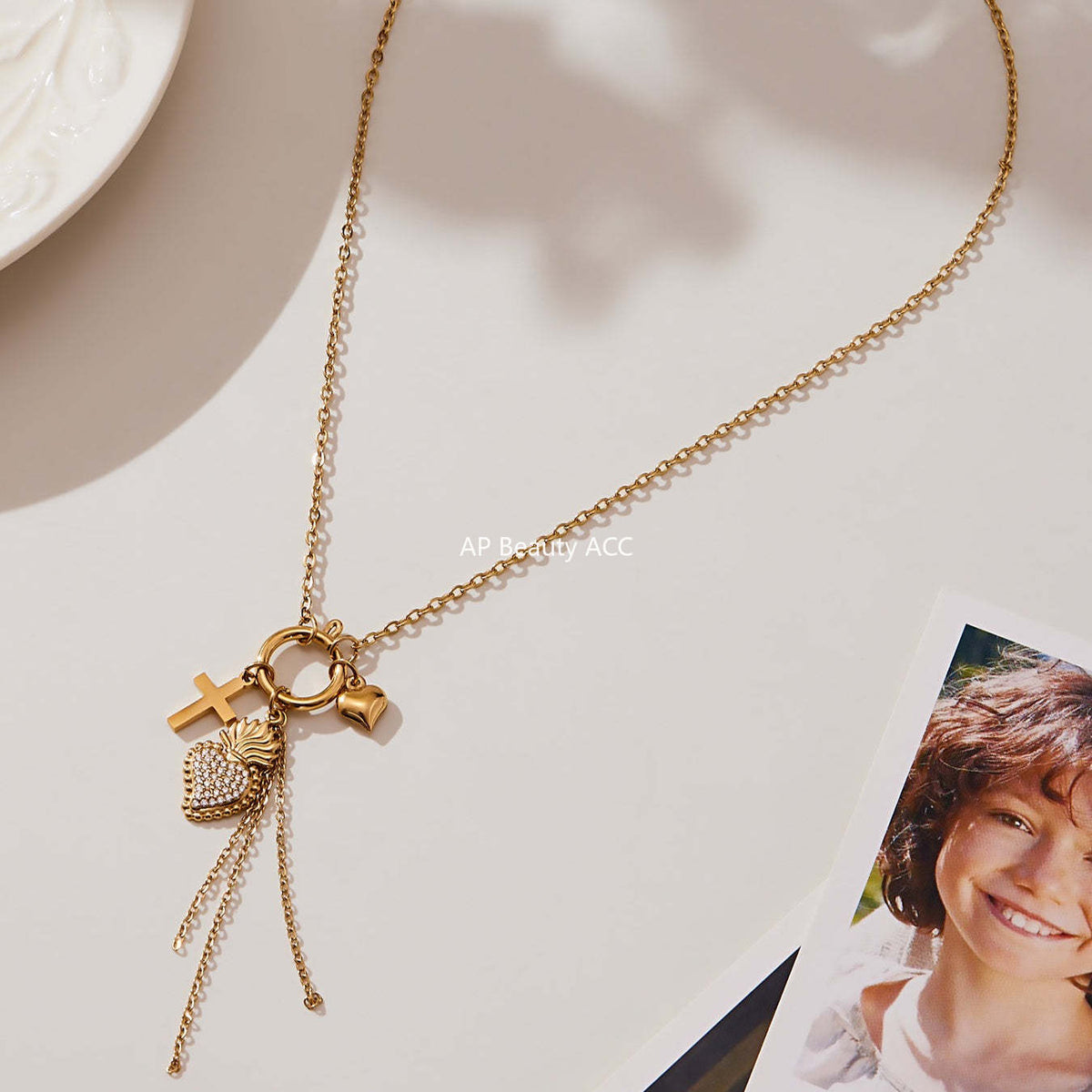 D관 - 스테인리스 스틸 큐빅 왕관 하트 드롭 펜던트 목걸이 [P1605-2] 25.10-4