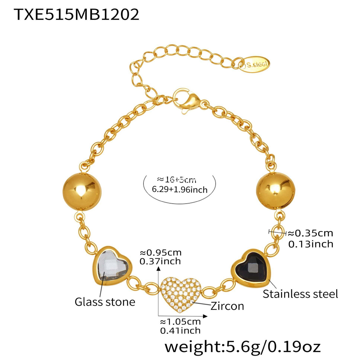 D관 - 컬러 레진 큐빅 하트 18K 도금 스테인리스 스틸 목걸이 팔찌 [TXP515] 25.12-2