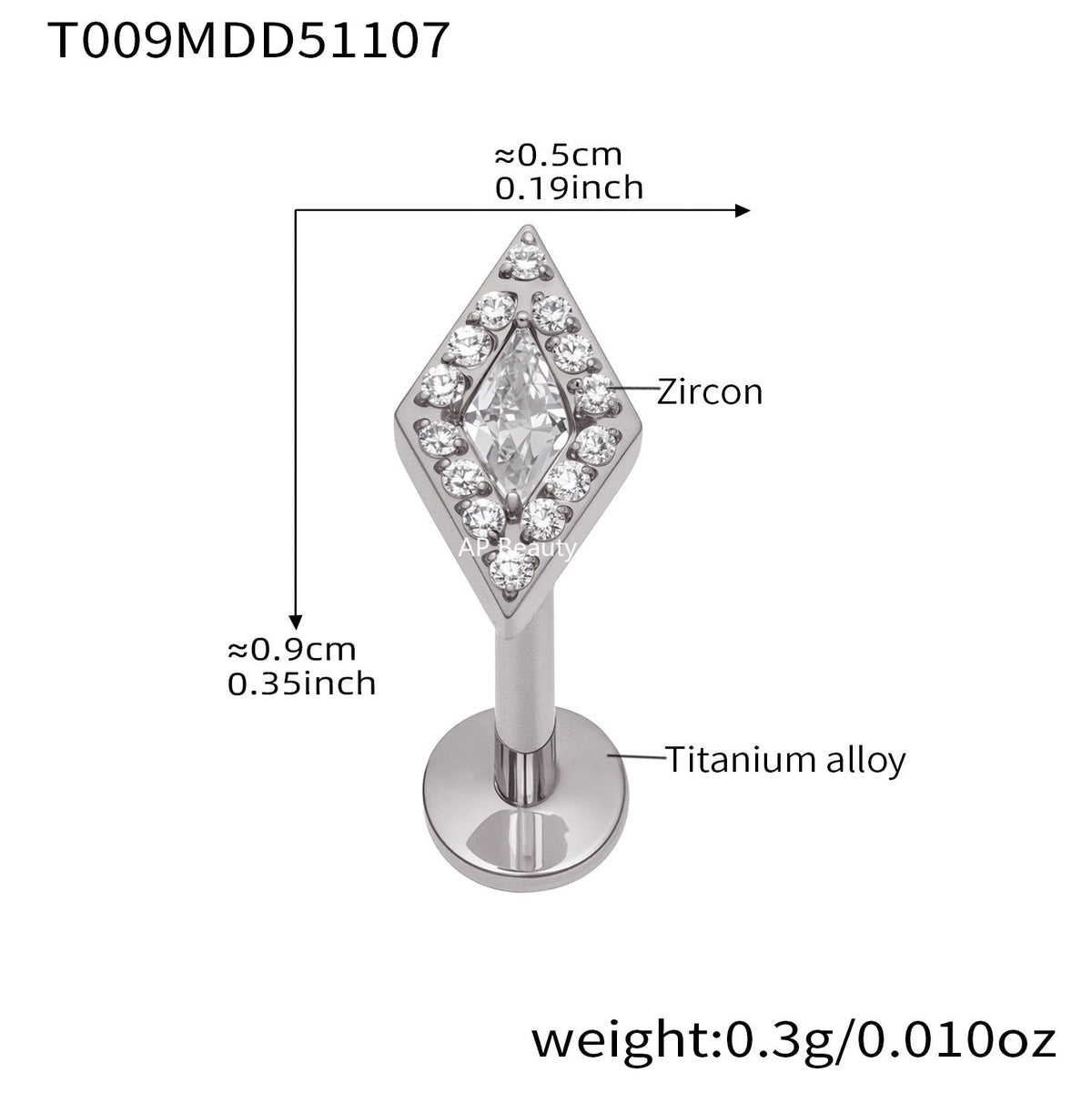 D관 - 티타늄 합금 스틸 입술용 단품 피어싱 [T009] 25.11-2
