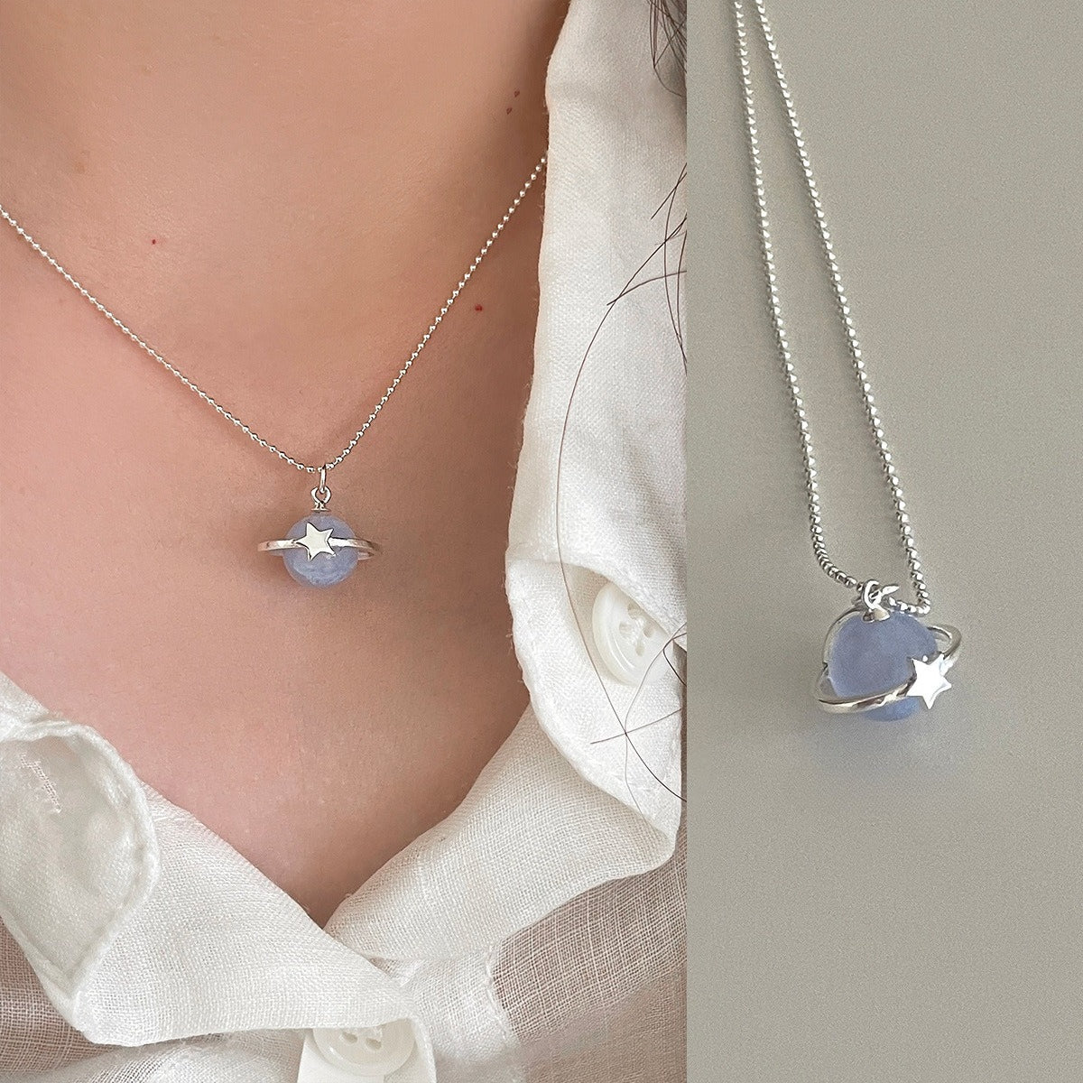 A관 - 925 실버 행성 별 천연석 펜던트 목걸이 [XL-1208] 25.09-4