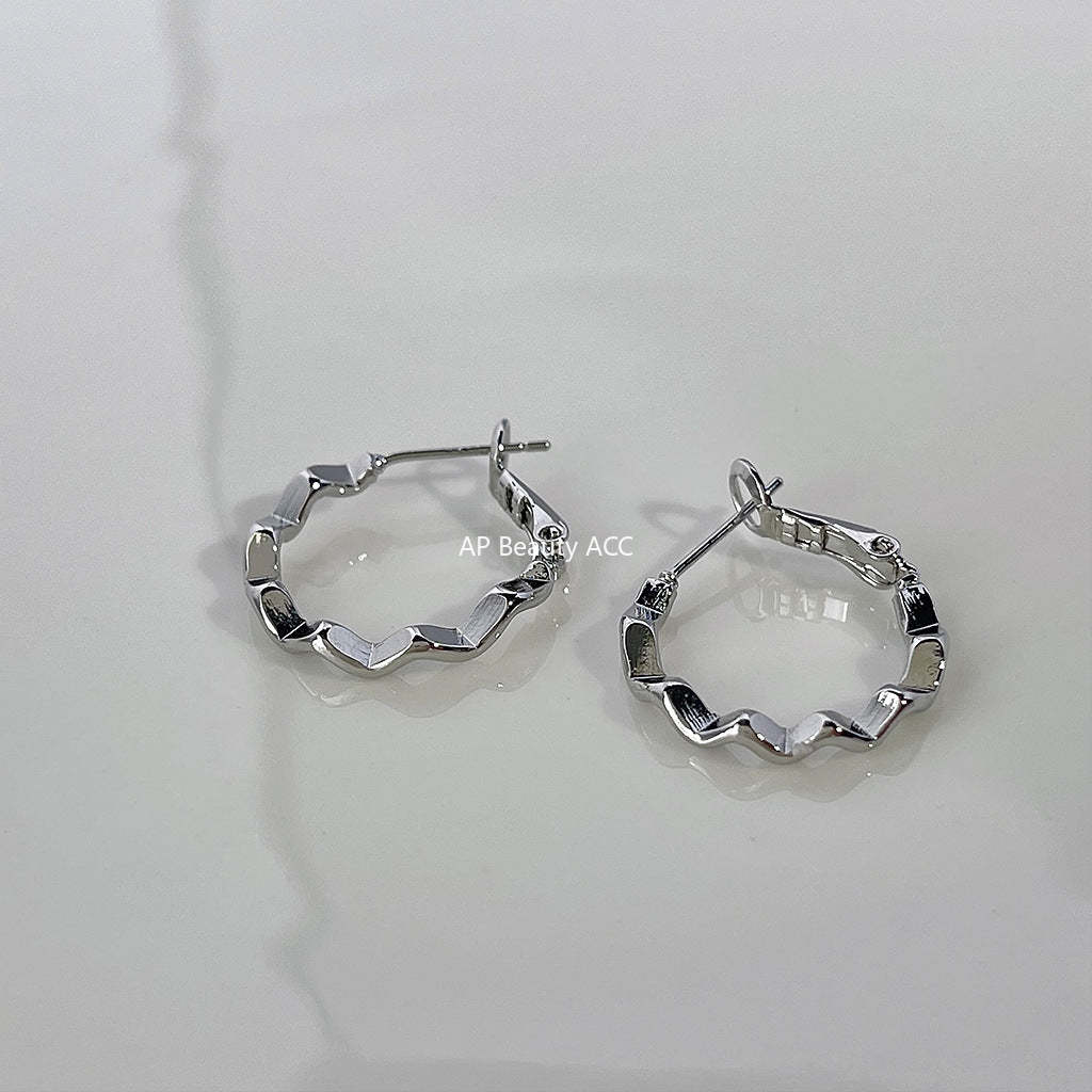 C관 - 간결한 금속 물결 은침 링 귀걸이 [1342] 24.04-2