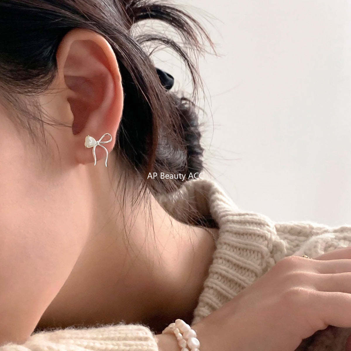 A관 - 925 은침 진주 리본 하트 귀걸이 [EH-3340] 24.12-2