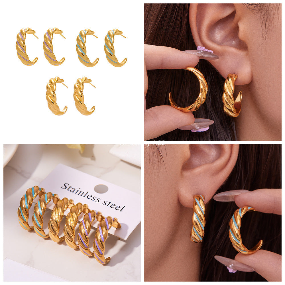 D관 - 스테인리스 18K 도금 트위스트 디자인 귀걸이 [F812] 25.11-1