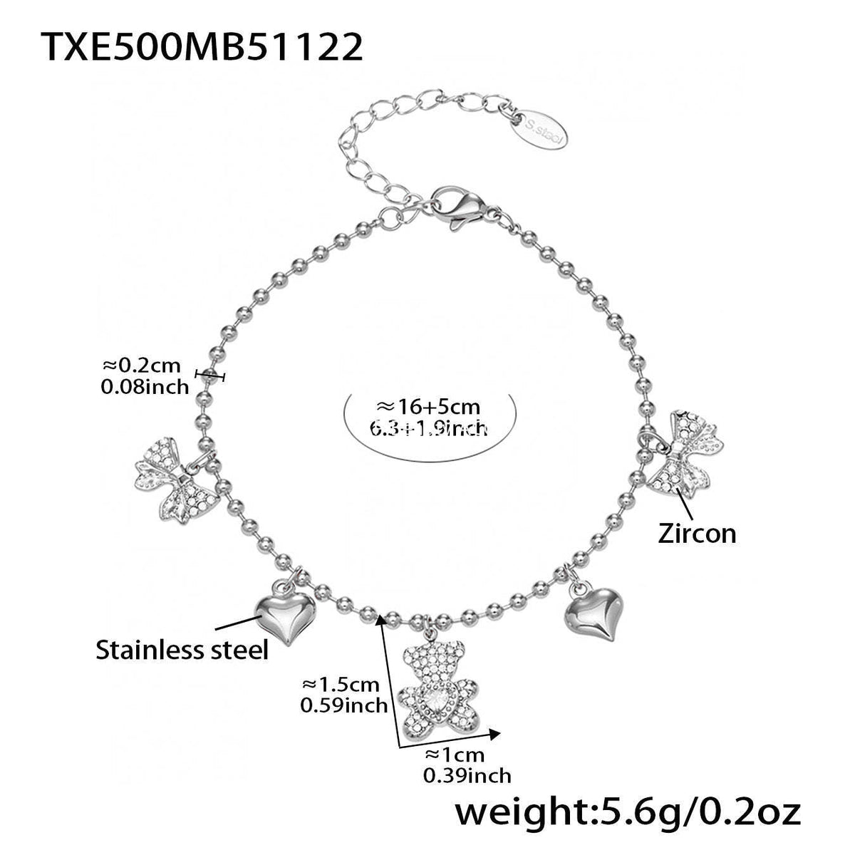 D관 - 스테인리스 스틸 곰 리본 하트 풀큐빅 펜던트 목걸이 팔찌 귀걸이 [TXP500] 25.11-4
