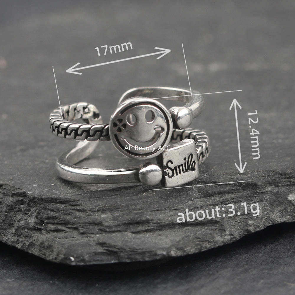 G관 - 빈티지 실버 스마일 스마일 페이스 라인 반지 [J2520] 25.09-4