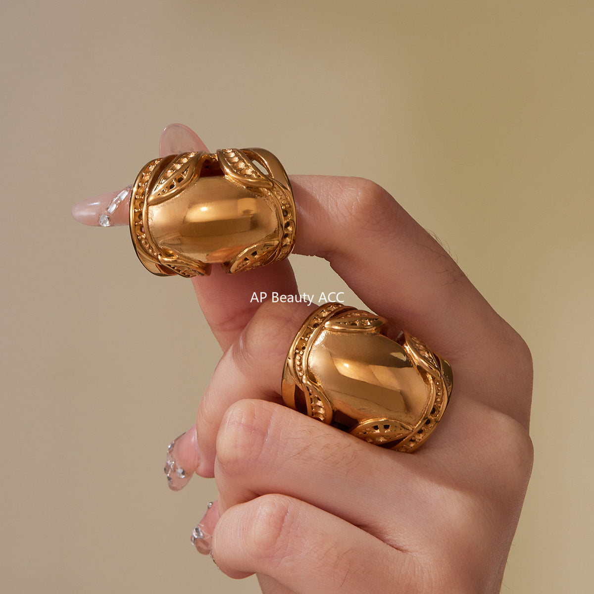 D관 - 18K 골드 도금 스테인리스 스틸 볼드 반지 [A677] 25.10-1