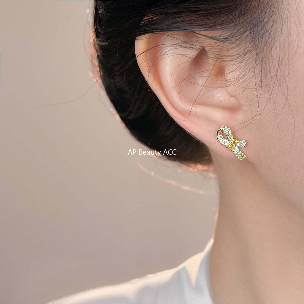 C관 - 매듭 리본 디자인 큐빅 925 은침 귀걸이 [7185] 25.12-1