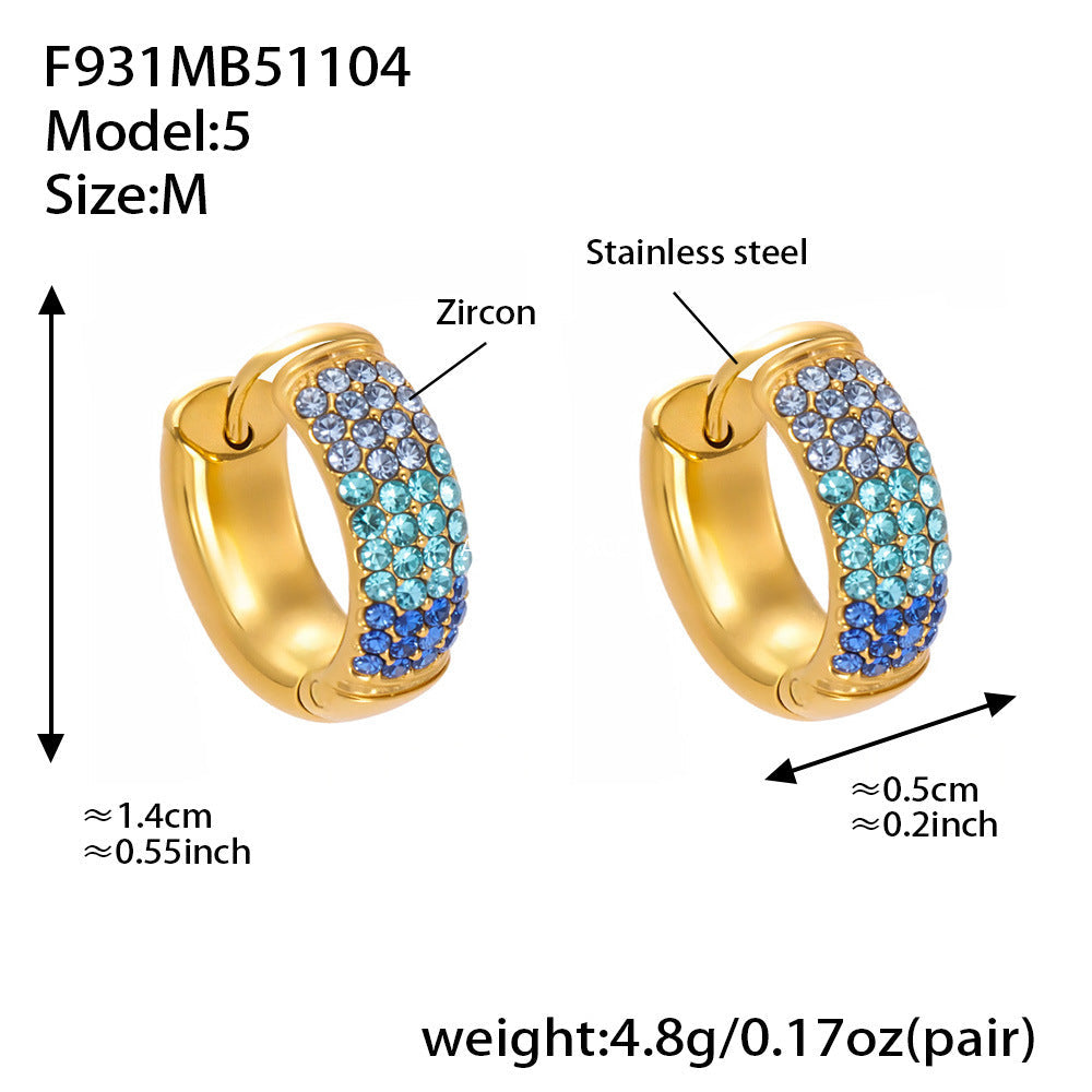 D관 - 스테인리스 컬러 믹스 큐빅 18K 도금 후프 링 귀걸이 [F931] 25.11-2
