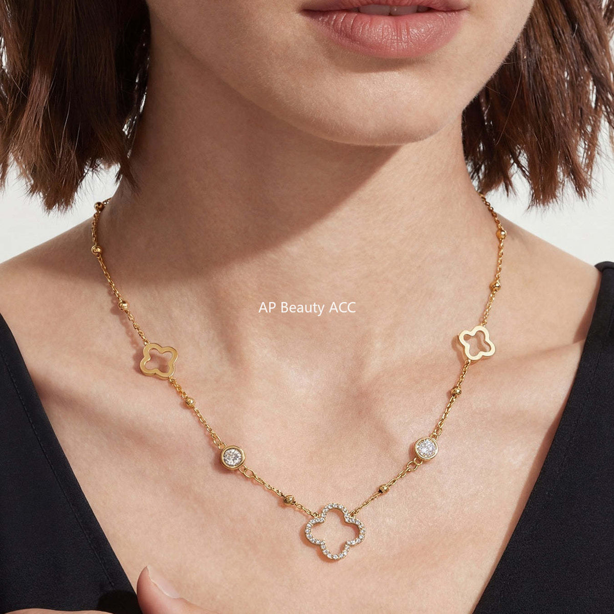 D관 - 스테인리스 스틸 18K 도금 클로버 큐빅 Y자 목걸이 [P664] 25.12-3