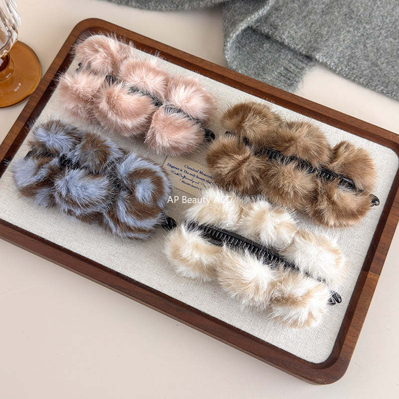 E관 - 퍼 소재 3구 디자인 호피무늬 집게핀 [27619] 25.10-5